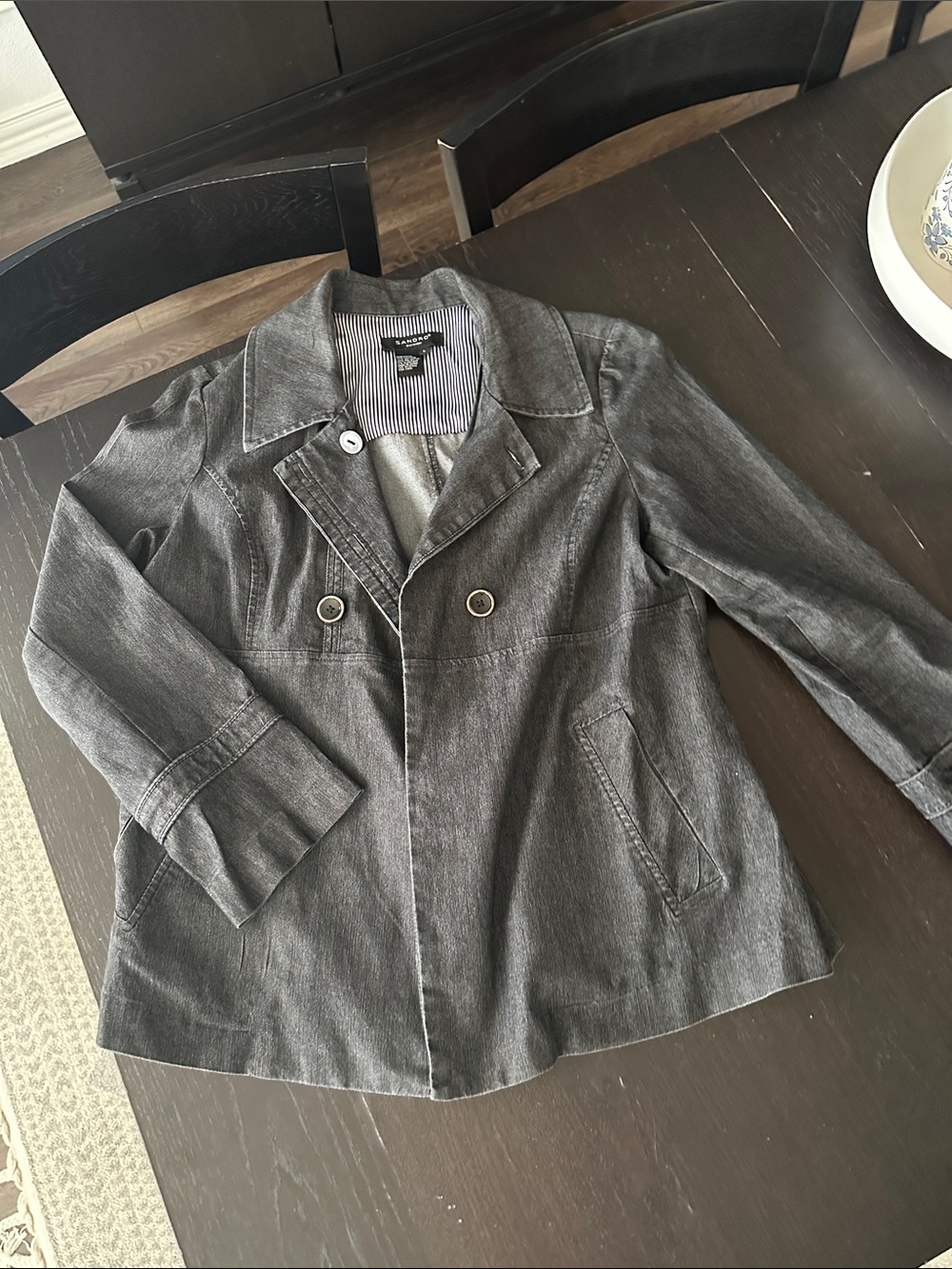 Sandro Charcoal Gray Double-Breasted Blazer Jacket